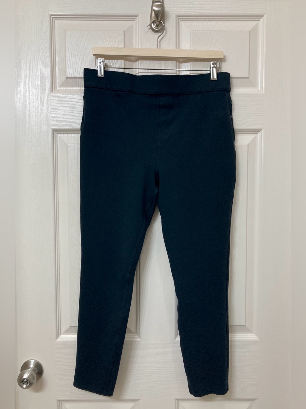 Spanx The Perfect Pant Black Ponte Knit High Waisted Slim Pull On Ankle Pants XL